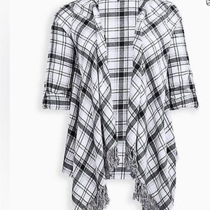 Torrid Monochrome Plaid Fringe Cardigan 2x plus
